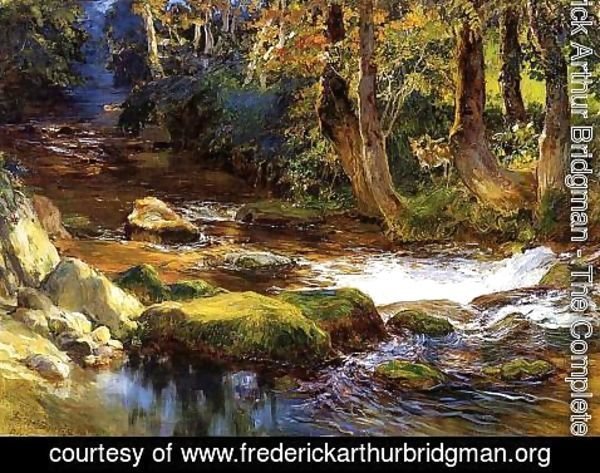 Frederick Arthur Bridgman - River Landscape With Deer