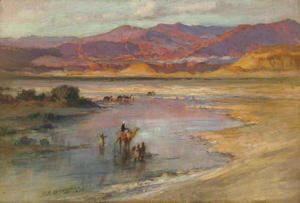 Frederick Arthur Bridgman - Crossing an Oasis, with the Atlas Mountains in the Distance, Morocco